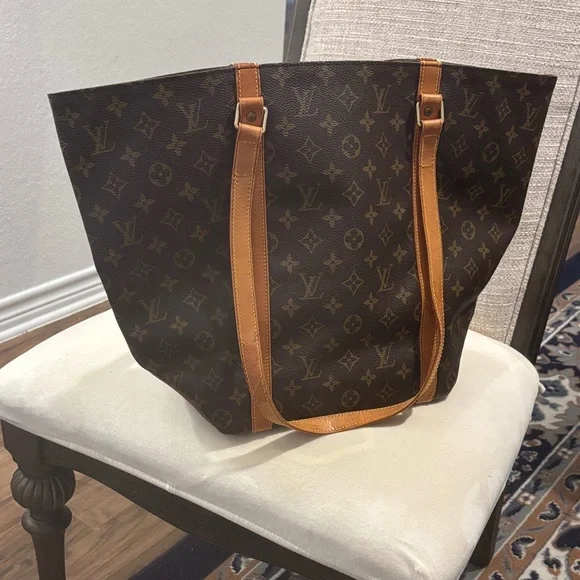 Louis Vuitton Brown Monogram Canvas Tote with Tan Leather Trim - Picture 6 of 10